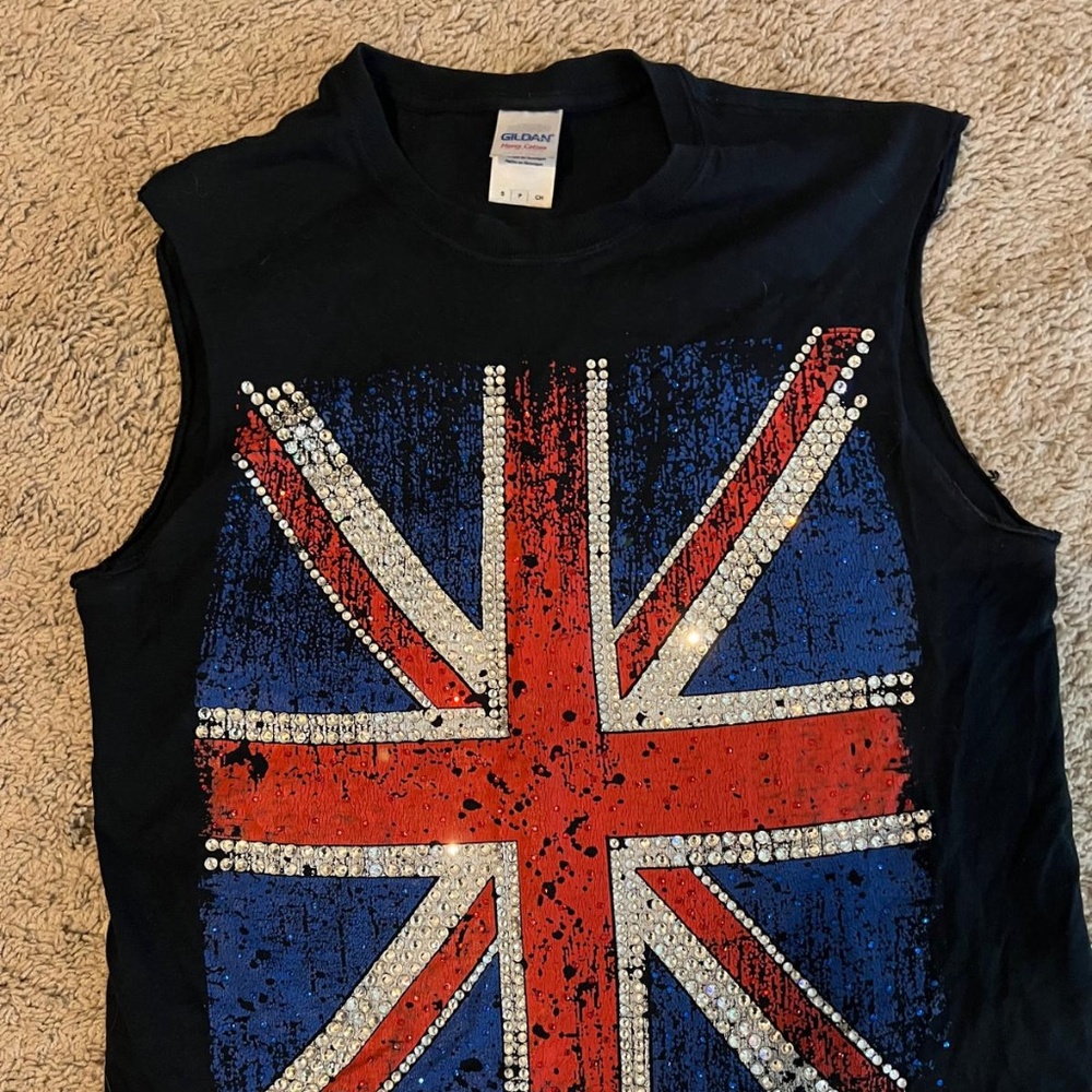 Union Jack Custom Rhinestone Decorated Armless T-… - image 1
